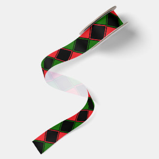 Panafrikanische Flaggenfarben Checker Muster Feier Satinband
