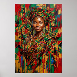 Panafrikanische Kente-Königin Geometrische Impasto Poster
