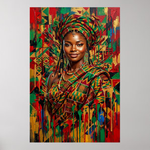 Panafrikanische Kente-Königin Geometrische Impasto Poster