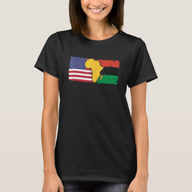Panafrikanische und amerikanische Flagge T-Shirt (Vorderseite)
