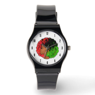 Panafrikanisches schwarzes Mädchen Frau rot grün S Armbanduhr