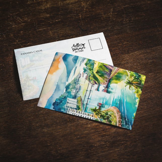 Panama Canal Watercolor Postcard Einladung (Von Creator hochgeladen)