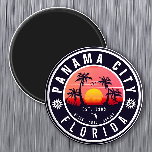 Panama City Beach Florida Retro Sunset Palm Tree Magnet (Von Creator hochgeladen)