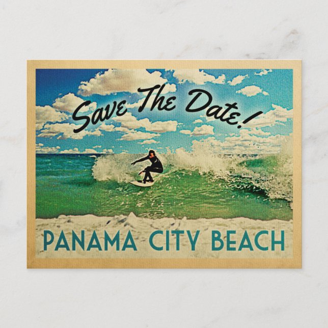 Panama City Beach Save the Date Florida Surfing Ankündigungspostkarte (Vorderseite)