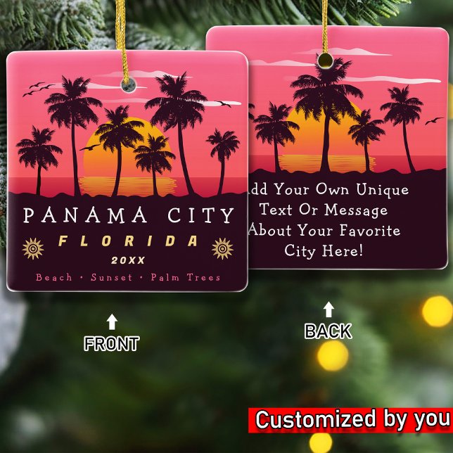 Panama City Florida Retro Sunset Palm Baum 1960er Keramikornament (Von Creator hochgeladen)