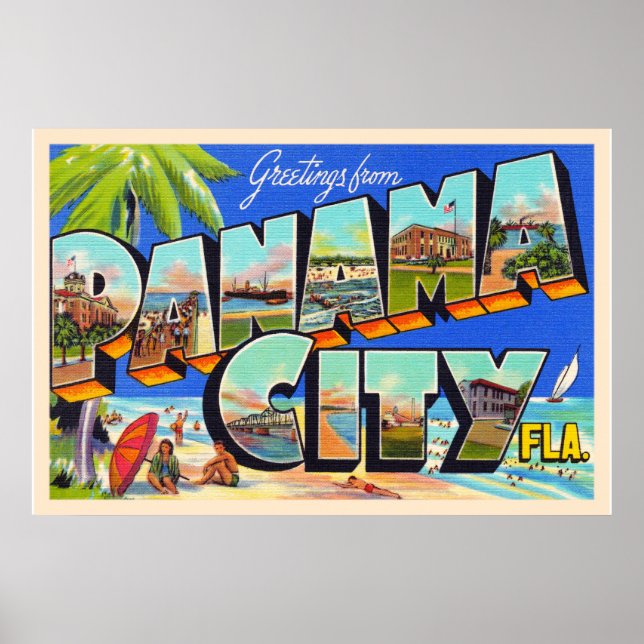 Panama City Florida Vintager Großbuchstabe Postkar Poster (Vorne)