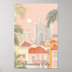 Panama City Gouache Paint Illustration Travel Poster