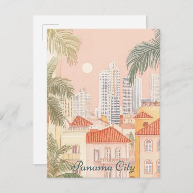 Panama City Gouache Paint Illustration Travel Postkarte (Vorne/Hinten)