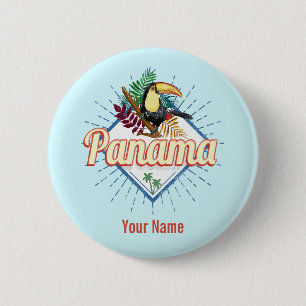 Panama City Toucan Retro Palmen Vintag Button