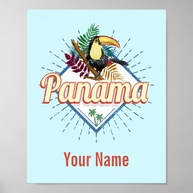 Panama City Toucan Retro Palmen Vintag Poster (Vorne)