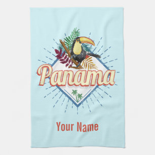 Panama City Tukan Retro Palmen Vintage Geschirrtuch