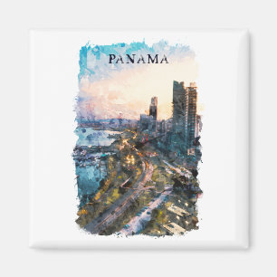 Panama City Watercolor Skyline Magnet