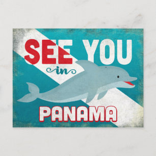 Panama Dolphin - Retro Vintage Travel Postkarte