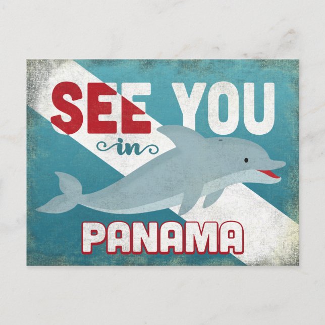Panama Dolphin - Retro Vintage Travel Postkarte (Vorderseite)