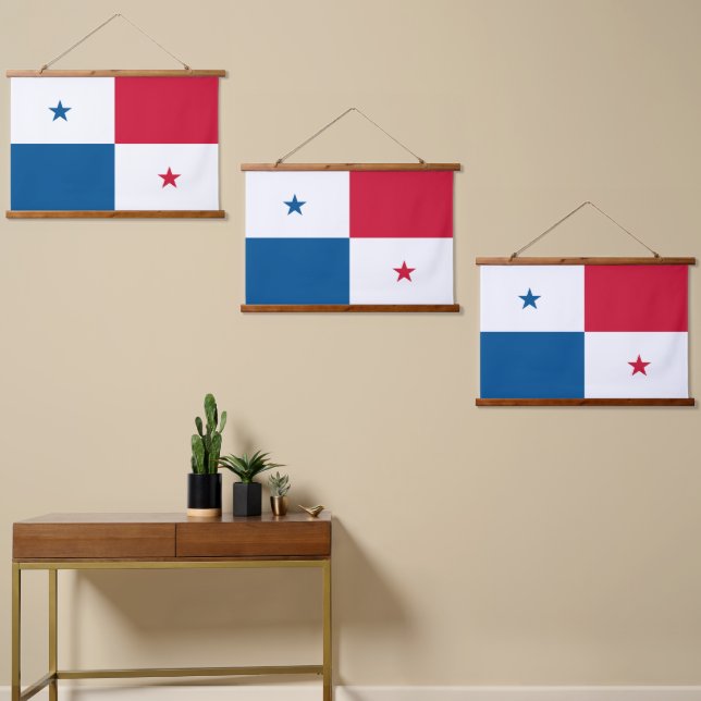 Panama-Flagge Wandteppich Mit Holzrahmen (Asymmetrisch)
