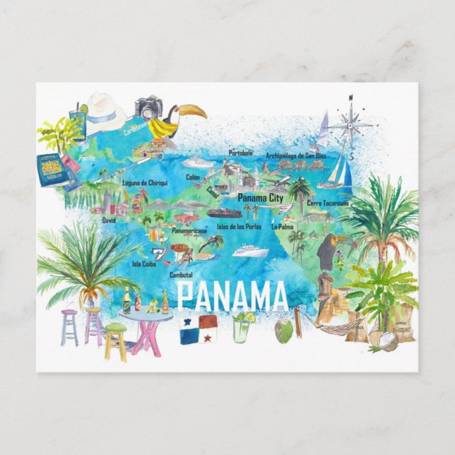 Panama Illustrierte Reisekarte Postkarte (Vorderseite)