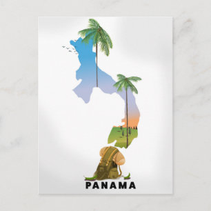 Panama-Karte Illustrierter Reiseplakat-Druck. Postkarte
