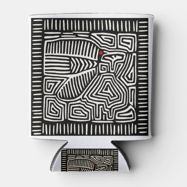 Panama Kuna Indian Mola Pajaro - Schwarz-weiß Dosenkühler (Vorderseite)