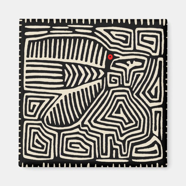 Panama Kuna Indian Mola Pajaro - Schwarz-weiß Magnet (Vorne)