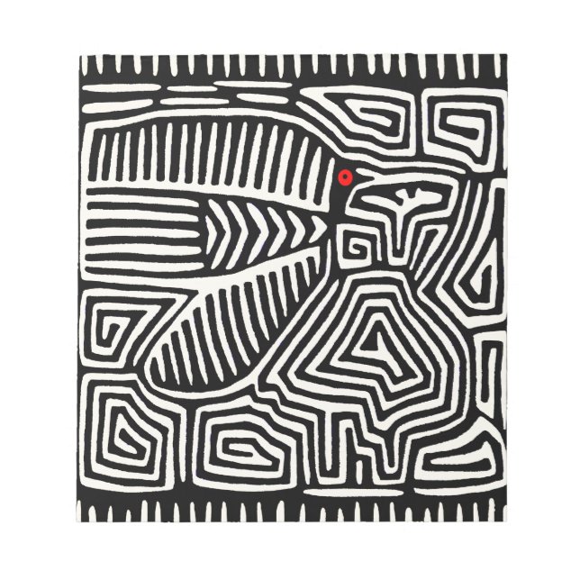 Panama Kuna Indian Mola Pajaro - Schwarz-weiß Notizblock (Vorderseite)