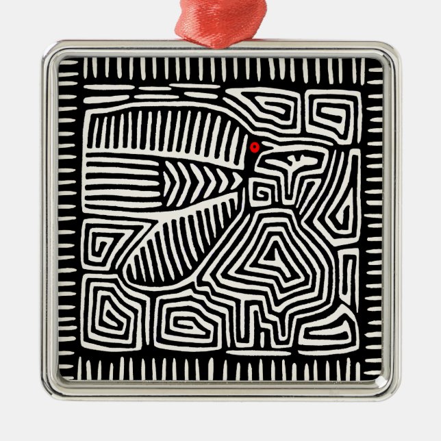 Panama Kuna Indian Mola Pajaro - Schwarz-weiß Ornament Aus Metall (Vorne)