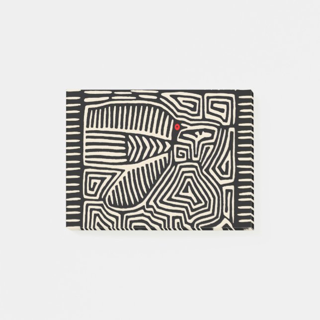 Panama Kuna Indian Mola Pajaro - Schwarz-weiß Post-it Klebezettel (Vorderseite)