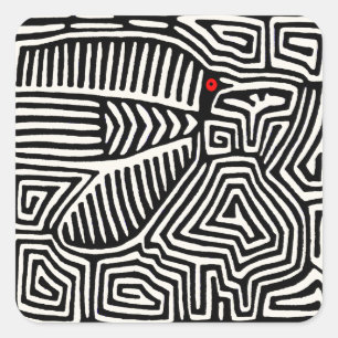 Panama Kuna Indian Mola Pajaro - Schwarz-weiß Quadratischer Aufkleber