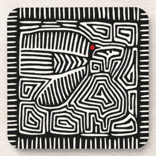 Panama Kuna Indian Mola Vogel - Schwarz Weiß Getränkeuntersetzer