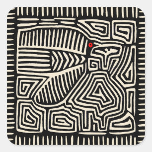 Panama Kuna Indian Mola Vogel - Schwarz Weiß Quadratischer Aufkleber