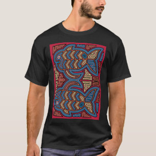 Panama Mola mit blauem Fischdesign T-Shirt