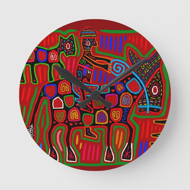 Panama Mola - Rettet einen Pferdeschlitten Runde Wanduhr (Vorderseite)