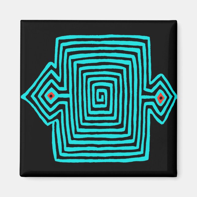 Panama Mola Tortoise - Blau Schwarz Magnet (Vorne)