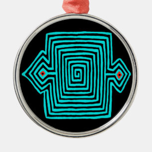 Panama Mola Tortoise - Blau Schwarz Ornament Aus Metall