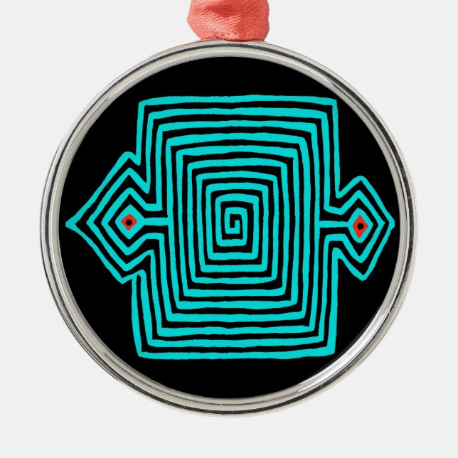 Panama Mola Tortoise - Blau Schwarz Ornament Aus Metall (Vorne)