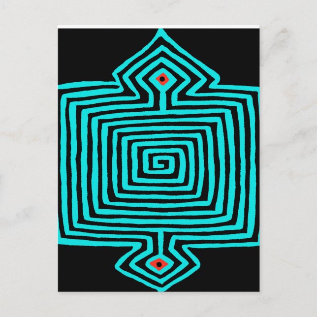 Panama Mola Tortoise - Blau Schwarz Postkarte (Vorderseite)