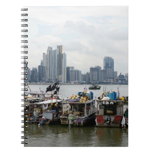 Panama-Stadt Skyline mit Fischerbooten Notizblock (Vorderseite)