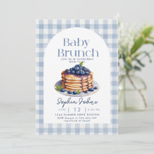 Pancake Blueberry Gingham Baby Brunch Babydusche Einladung
