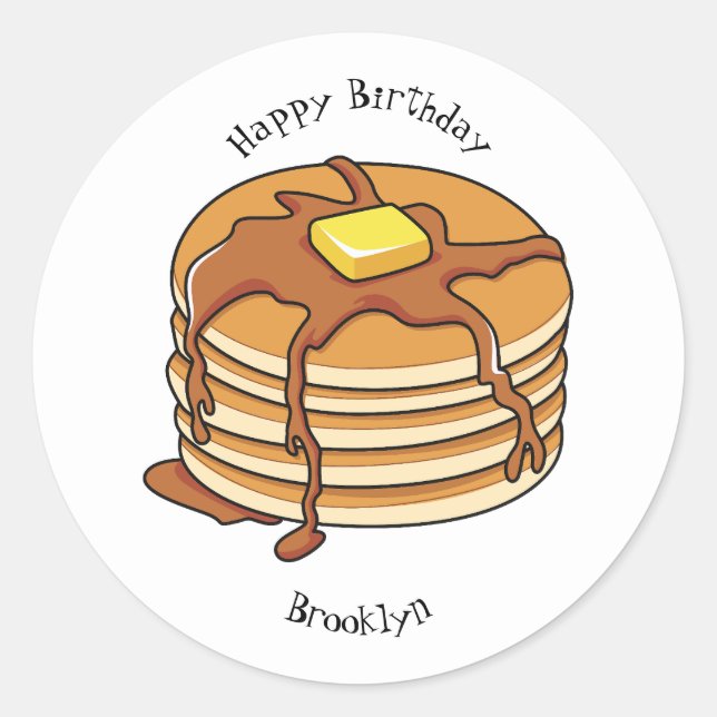 Pancake Cartoon Runder Aufkleber (Vorderseite)