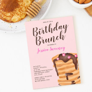 Pancake Geburtstagsbrunch-Illustration pink Einladung