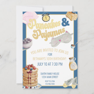 Pancake & Pajamas Slumber Party Sleepover Geburtst Einladung