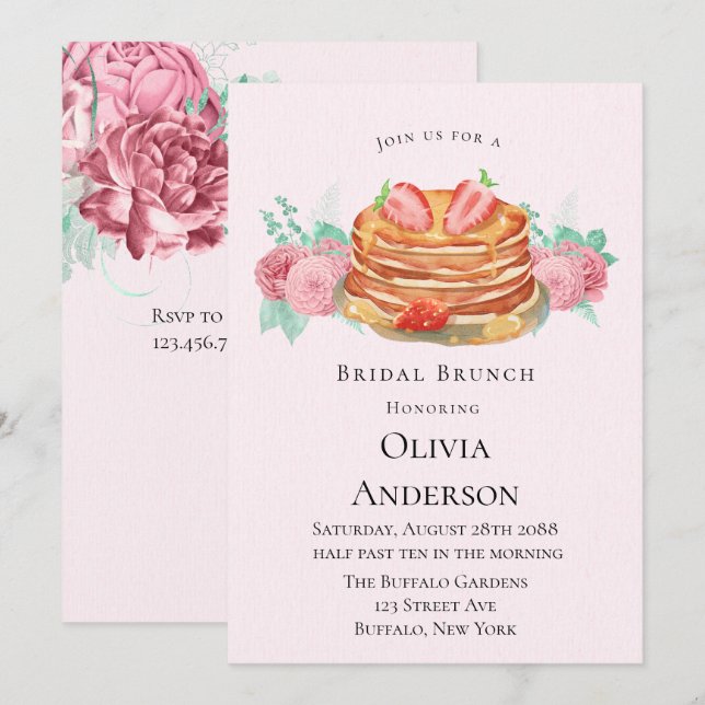 Pancake Pink und Mint Bridal Brunch Einladung (Vorne/Hinten)