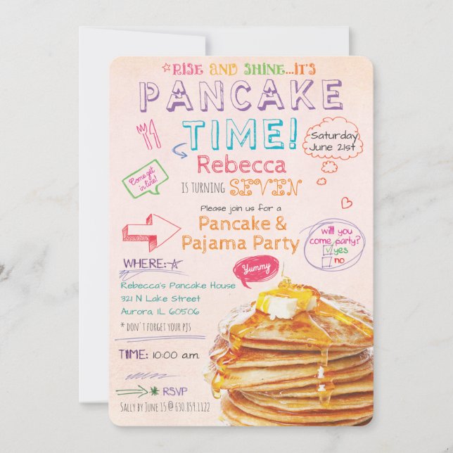 Pancake und Pajama Party Einladung zum Geburtstag (Vorderseite)
