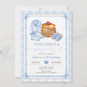 Pancake und Pyjama Soft Blau Geburtstag Einladung