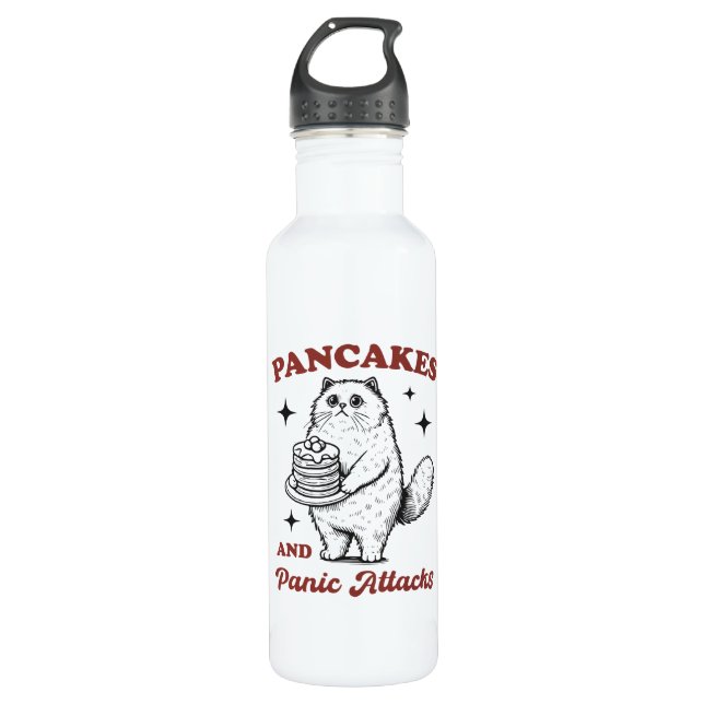 Pancakes and panic attacks funny cat edelstahlflasche (Vorderseite)