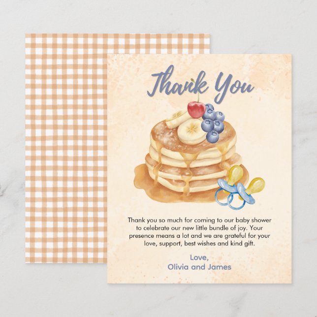 Pancakes & Pacifiers Baby Shower Dankeskarte (Vorne/Hinten)