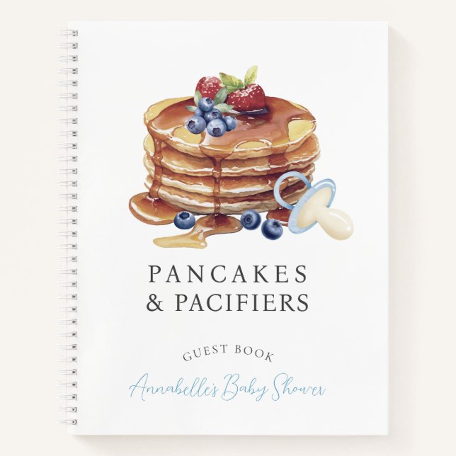 Pancakes & Pacifiers Blue Baby Shower Guest Book Notizbuch (Vorderseite)