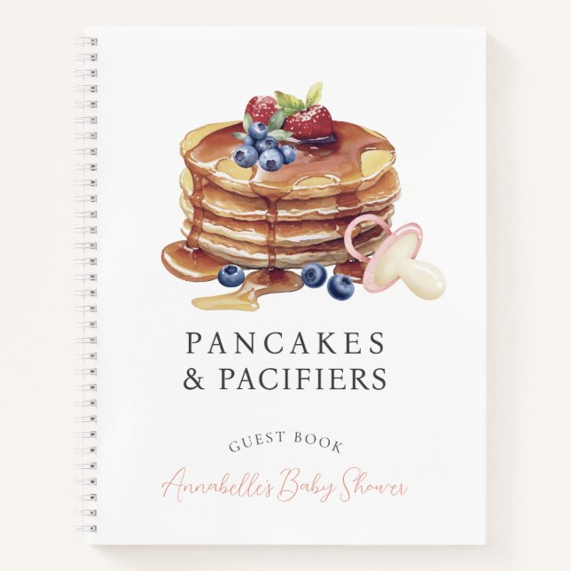 Pancakes & Pacifiers Pink Baby Shower Guest Book Notizbuch (Vorderseite)