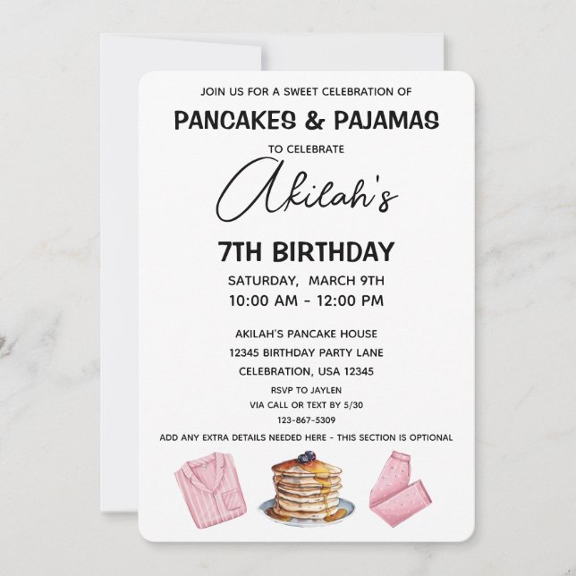 Pancakes & Pajamas Birthday Girl Party Einladung (Vorderseite)