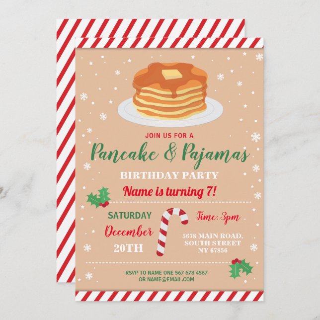 Pancakes & Pajamas Party Weihnachten Pajamas Einla Einladung (Vorne/Hinten)
