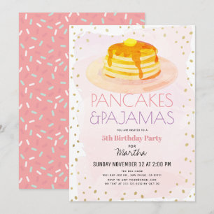 Pancakes & Pajamas Pink Gold Girl Geburtstag Einladung